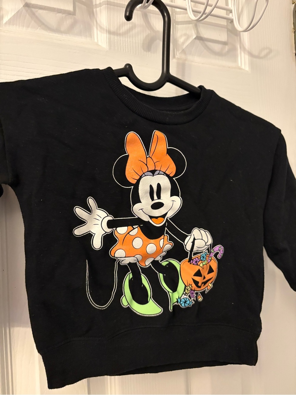 Disney Black Kids Minnie Mouse Halloween Sweatshirt with Orange Bow
